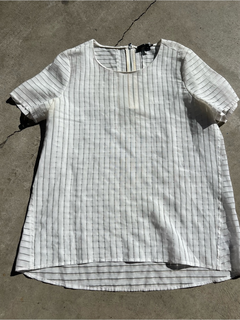J. Crew White Short-Sleeve Top with Shadow Stripes size 10
